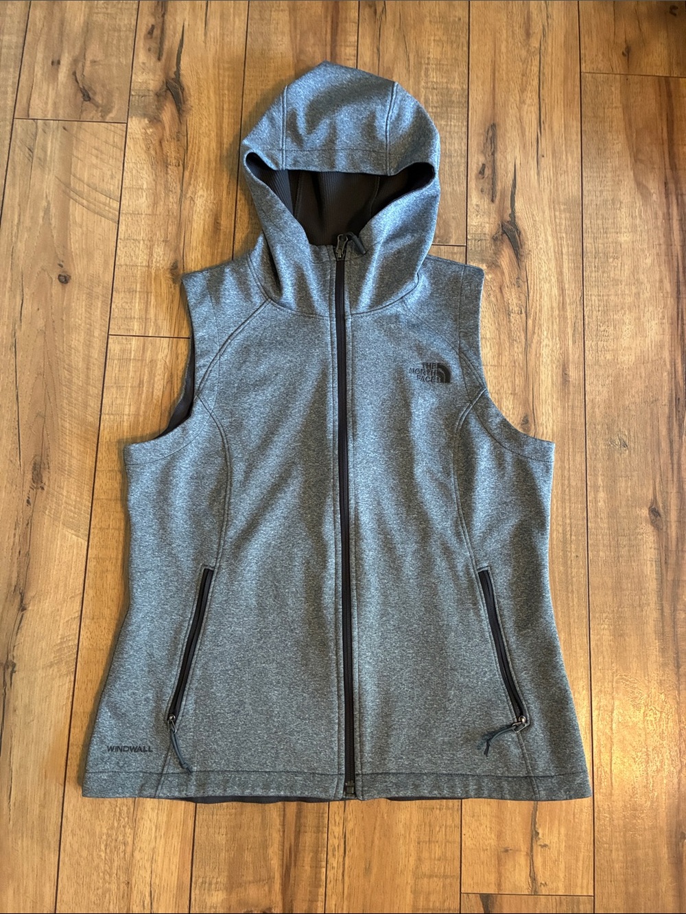 The North Face Heather Gray Hooded Sleeveless Zip Vest